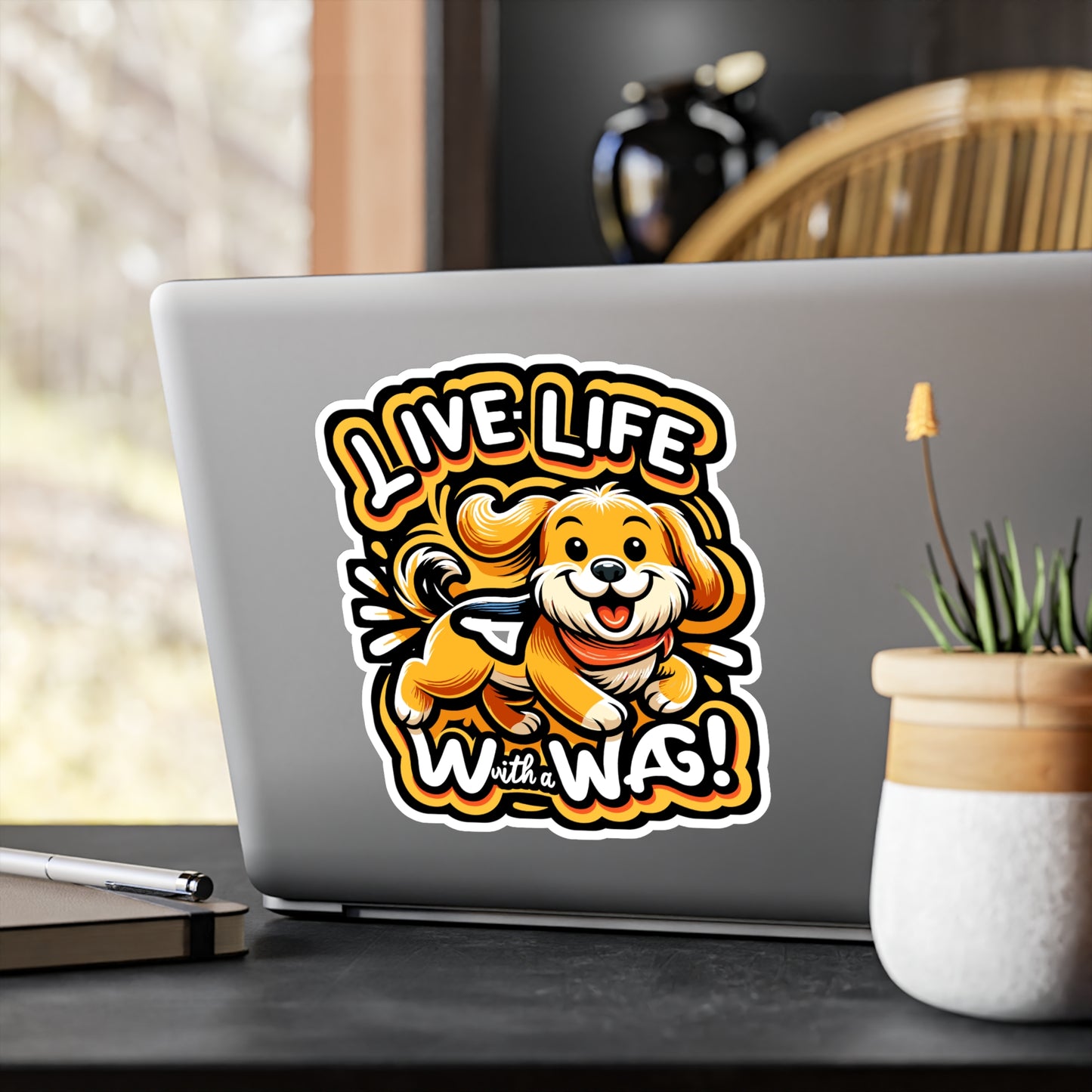 Live Life with a Wag - Dog Sticker for Laptop Sticker. Water Bottle Sticker, Vinyl Dog enthusiast Decal - Dog Gift