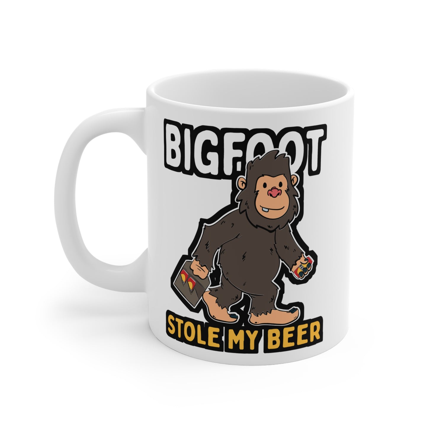 Bigfoot Stole My Beer - Beer Mug for Coffee 11oz. Beer Cup, White ceramic, Drinking Mug, Liquor Tea Cup - Beer Gift