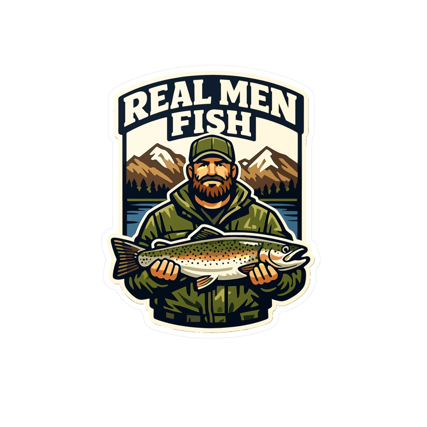 Fishing Sticker Real Men Fish Funny Angling Decals Waterproof Vinyl for Laptop Water Bottle Lake Boating Gift