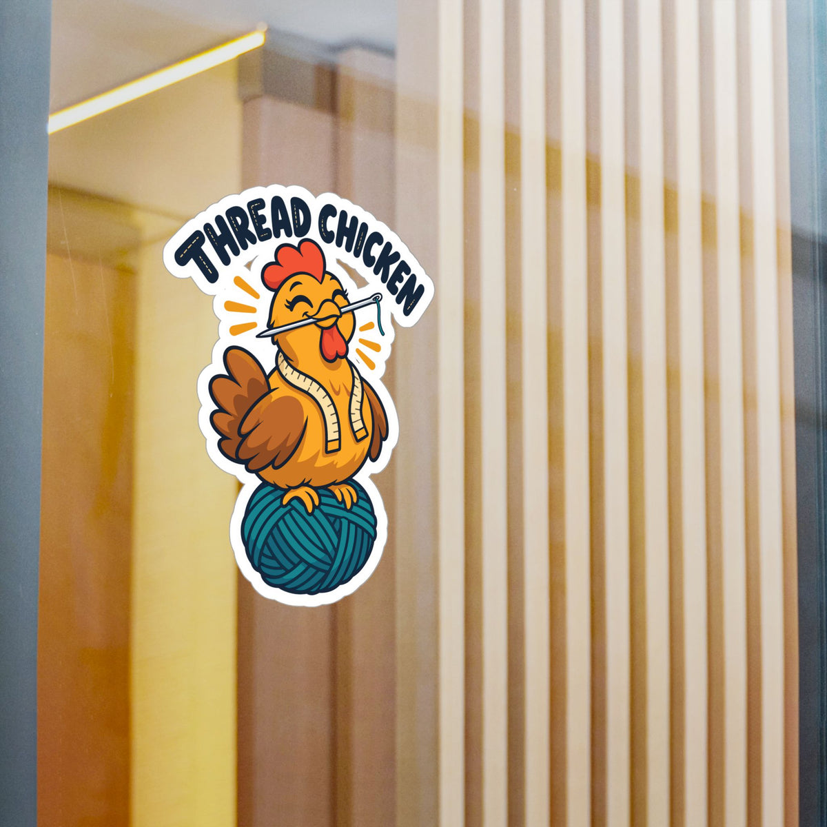 Cartoon Sticker – Thread Chicken Design with a Giggling Chicken, Fun Decals for Laptop and Water Bottle