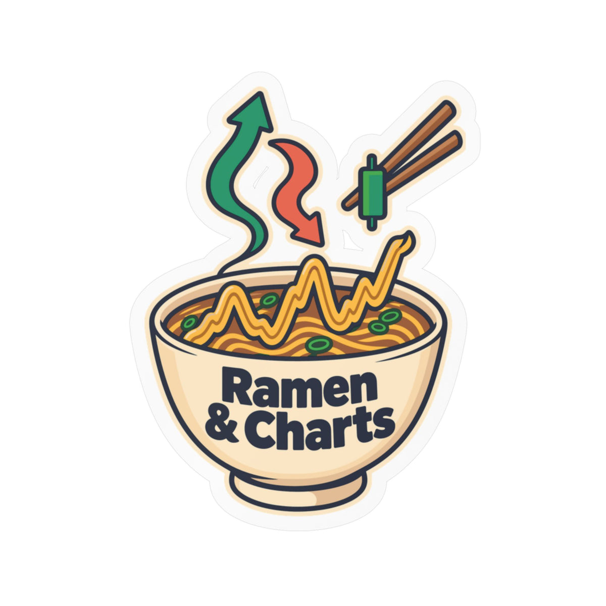 Day Trading Sticker - Ramen & Charts Design for the Stock Market and Forex Trader - Laptop and Water Bottle Decals
