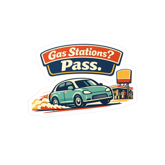 Electric Car Sticker “Gas Stations? Pass.” Electric Vehicle Decals, Waterproof Vinyl Rechargeable Battery Theme for Laptop Water Bottle