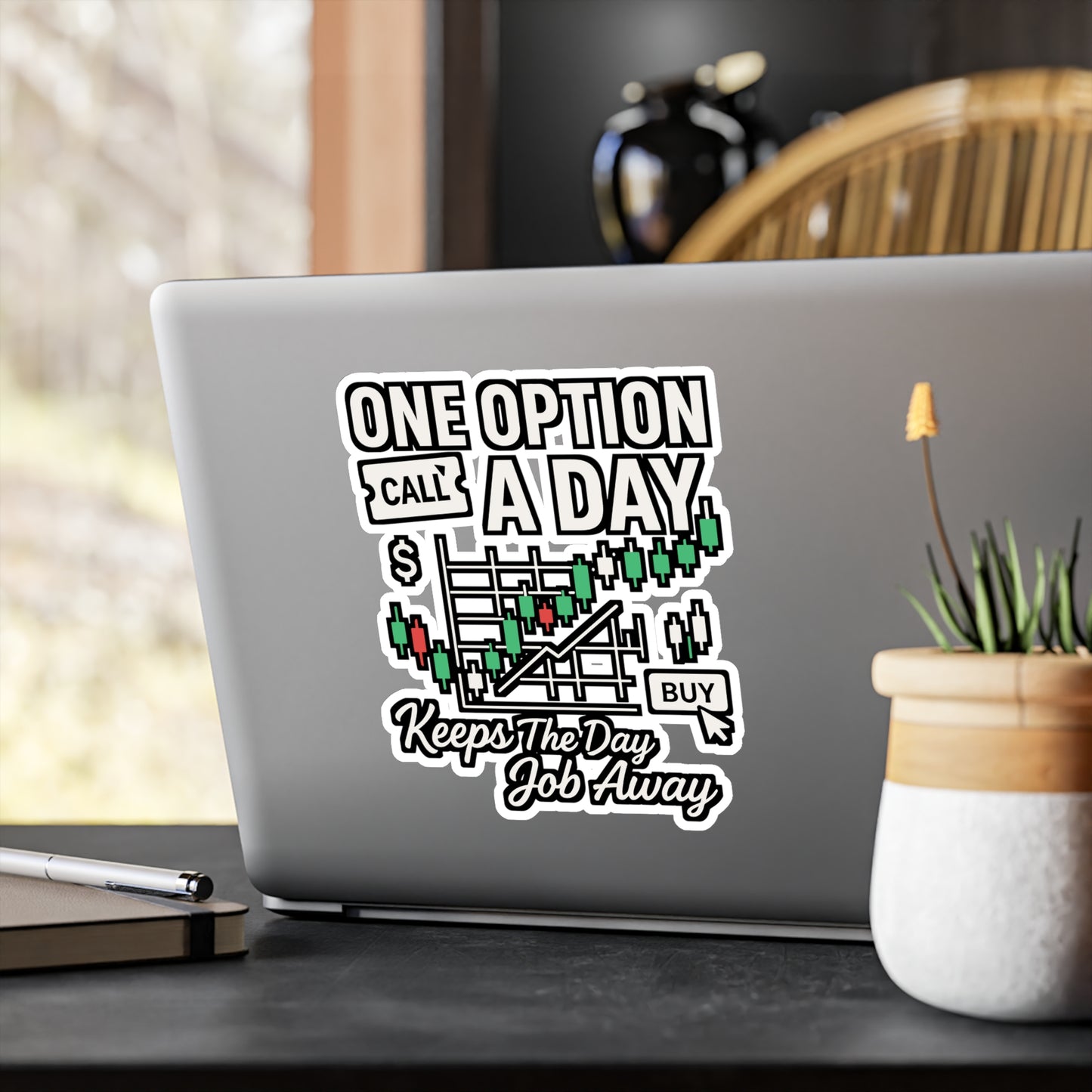 One Option a Day Keeps the Day Job Away – Forex Sticker for Laptop or Water Bottle | Trading Vinyl Decal, Funny Investor Gift