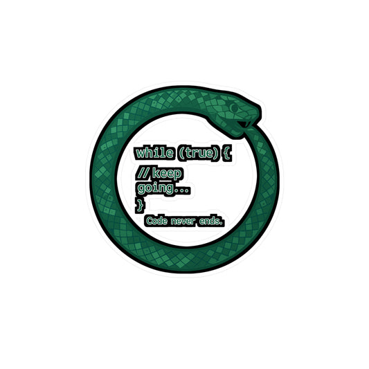 Snake Sticker – "While True" Ouroboros Loop Recursion Vinyl Decals, Waterproof for Laptop or Water Bottle