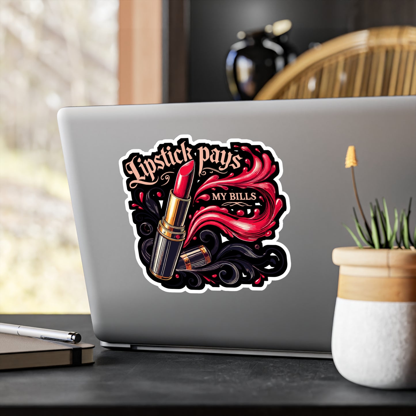 Lipstick Pays My Bills - Lipstick Sticker for Laptop Sticker. Water Bottle Sticker, Vinyl Beauty Decal - Lipstick Gift