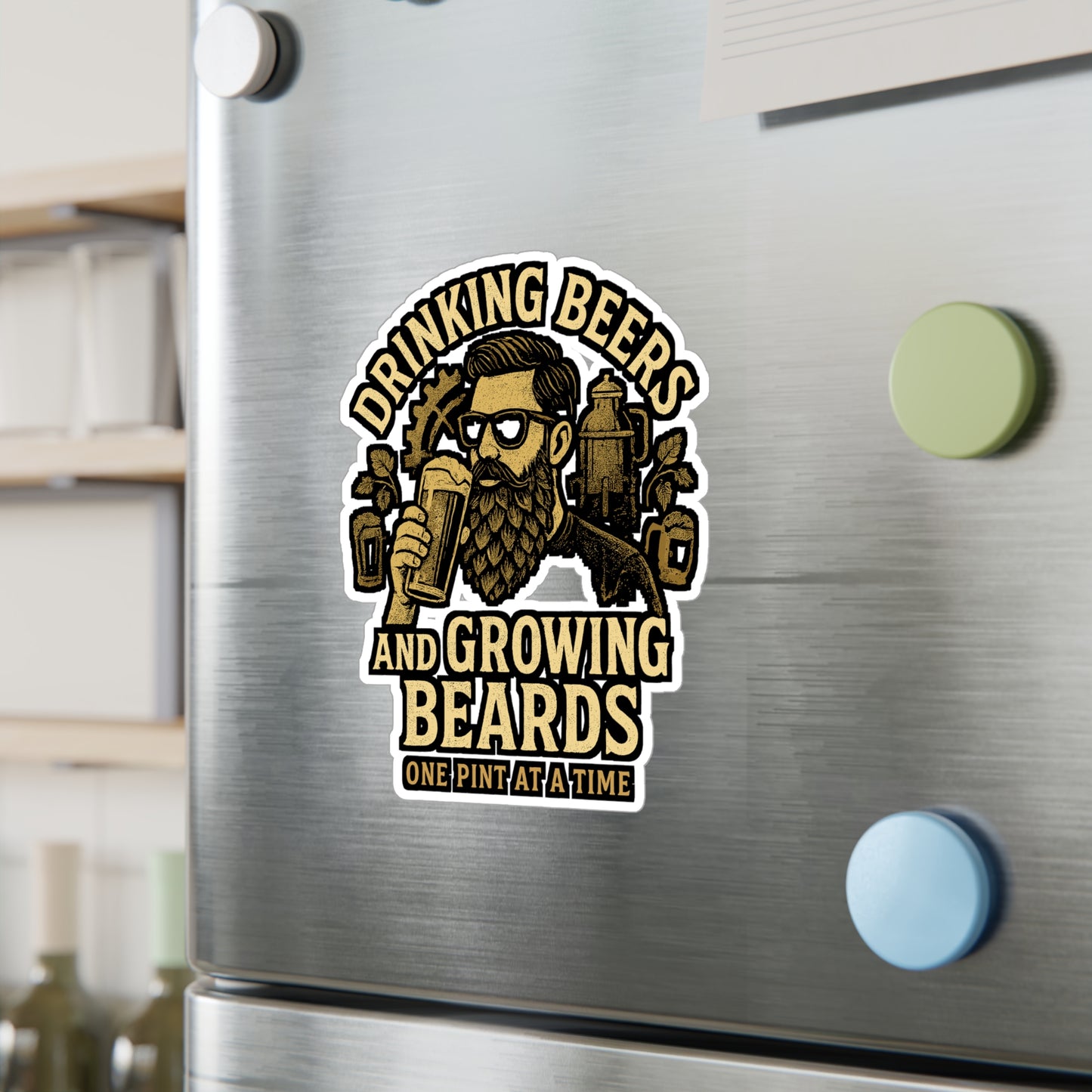 Beer Sticker – "Drinking Beers And Growing Beards" Decals for Laptop, Water Bottle, Waterproof Vinyl, Cheers Liquor Beards Gift