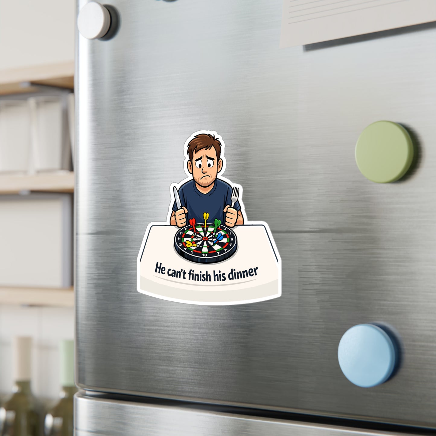 Dart Sticker He can’t finish his dinner Funny Drinking Team Design, Vinyl Waterproof decals for Laptop Water Bottle Dartboard Fans