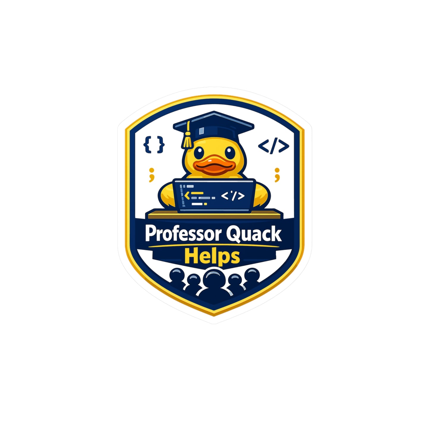 Coding Sticker Professor Quack Helps – Waterproof Vinyl Decals for Laptop, Water Bottle, Funny Programmer Source Code Semicolon Design