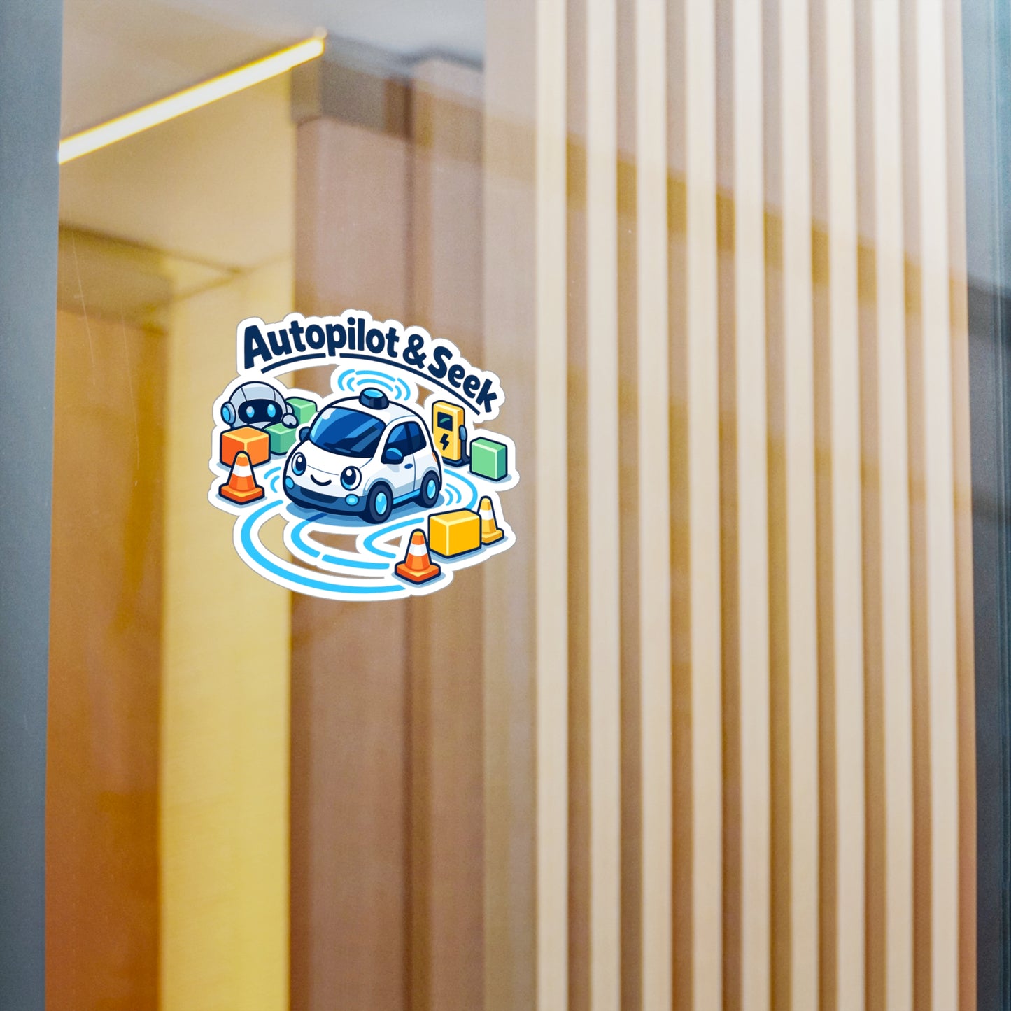 Electric Car Sticker Autopilot & Seek – Waterproof Vinyl Decals for Laptop, Water Bottle, Rechargeable Battery Vehicle Lovers