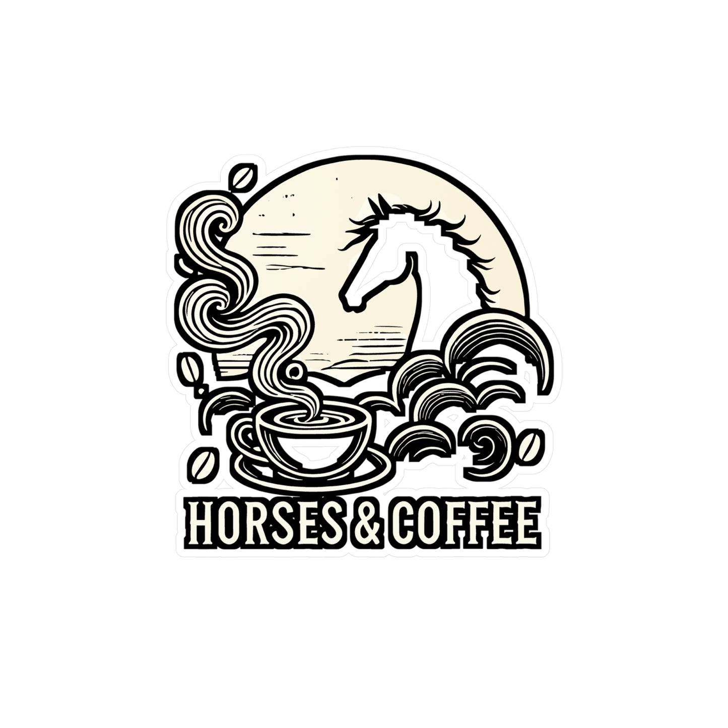 Horses and Coffee – Funny Horse Sticker for Car, Laptop or Water Bottle | Equestrian Gift, Vinyl Decal for Horse Lovers