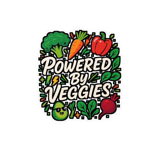 Powered by Veggies – Vegan Sticker for Laptop or Water Bottle | Funny Plant-Based Gift, Vinyl Veggie Decal