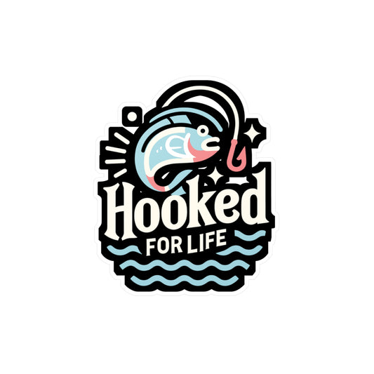 Hooked for life - Fishing Sticker for Car Window Laptop Sticker. Water Bottle Sticker, Vinyl Angling Decal, Lake Sticker - Fishing Gift