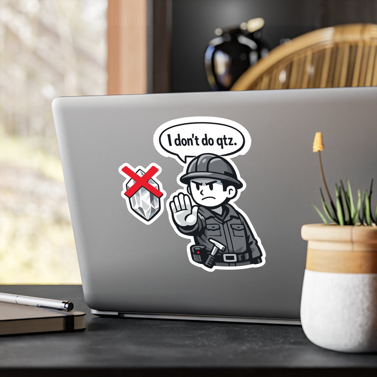 Geologie Sticker “I don't do qtz.” Funny geology decals, waterproof vinyl for laptop, water bottle, rocks minerals tectonics design