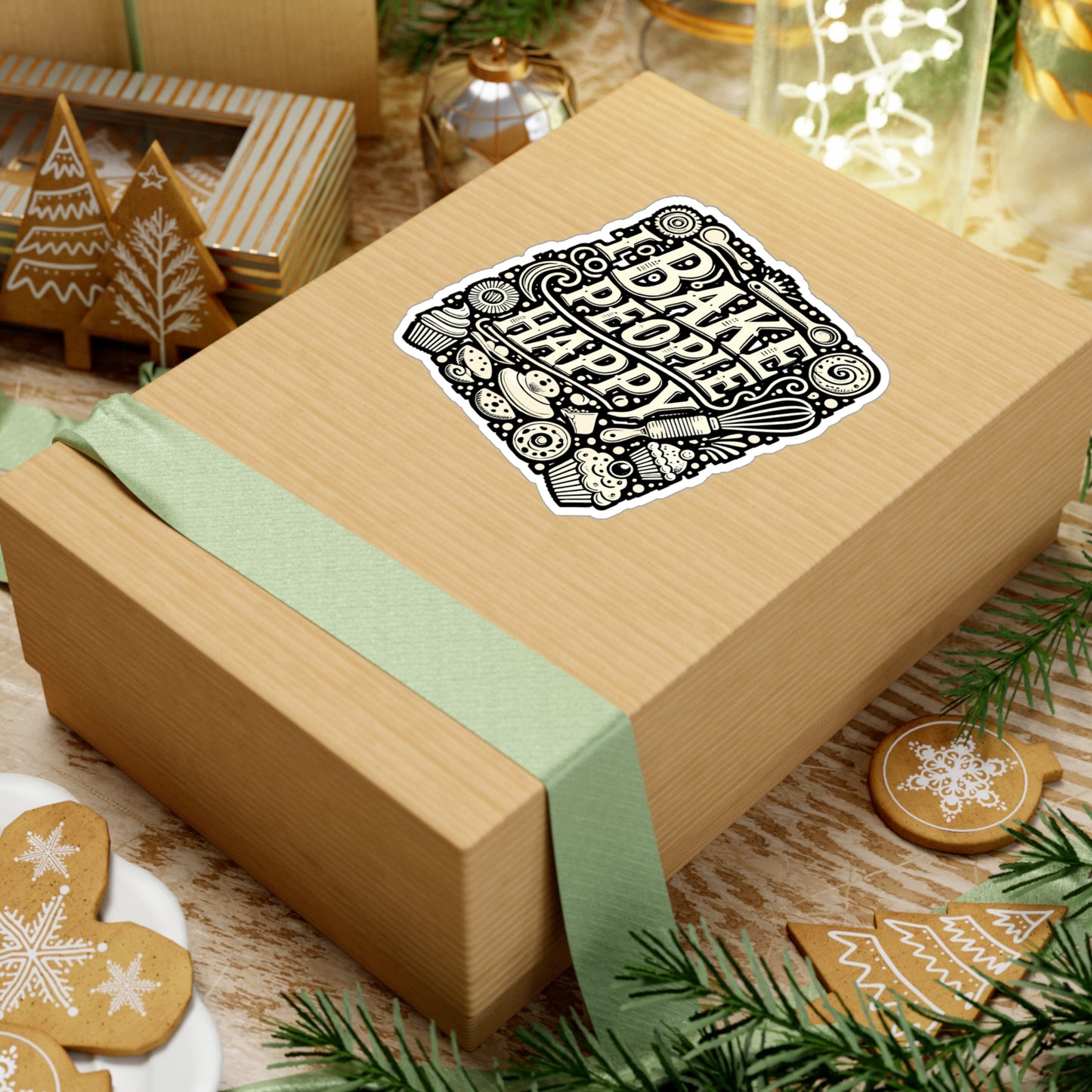 I Bake People Happy – Funny Baking Sticker for Laptop or Water Bottle | Cat Lover Gift, Pastry Chef Decal