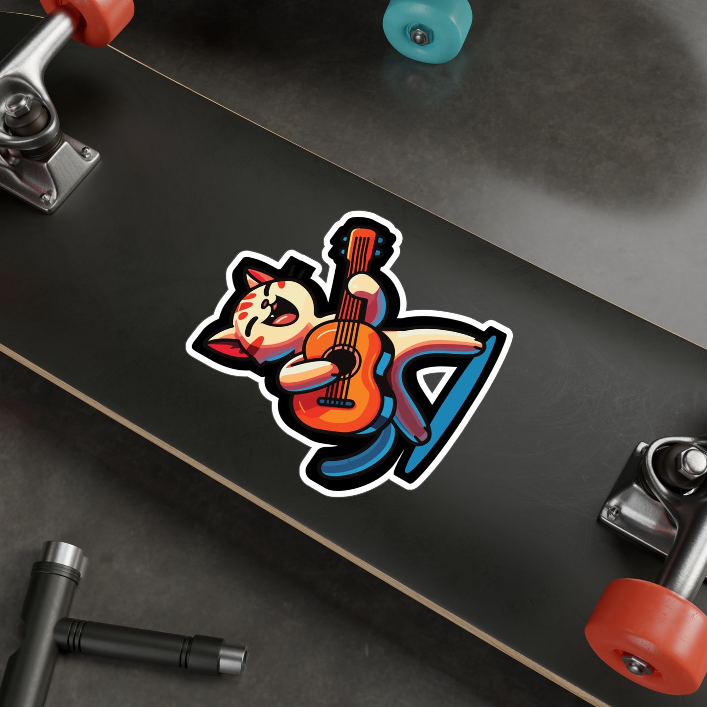 Musician Cat Violin - Guitar Sticker for Car Window Laptop Sticker. Water Bottle Sticker, Vinyl Player Decal, Music Sticker - Guitar Gift