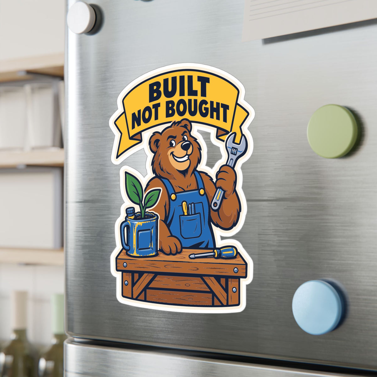 Upcycling Sticker – Built Not Bought Art decals for Laptop and Water Bottle Celebrating Recycling and Sustainability