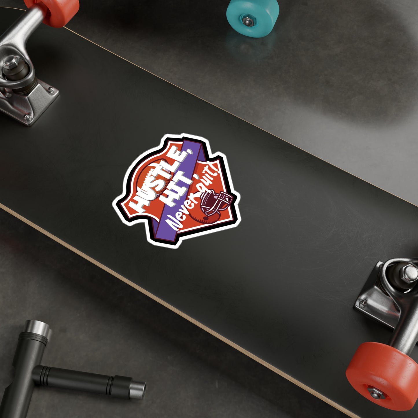 Hustle, Hit, never quit! - Rugby Sticker for Wall, Laptop, Window, Truck, Car Rugby Gift Vinyl Football Decal Sticker