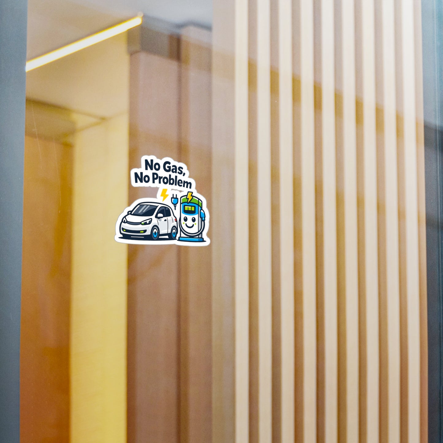 Electric Car Sticker No Gas, No Problem – Waterproof Vinyl decals for Laptop or Water Bottle, Rechargeable Battery Electric Vehicle Design