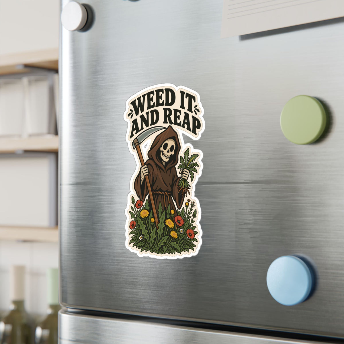 Plants Sticker - Weed It And Reap Dandelion Design, Nature-Inspired Friendship Decals for Laptop and Water Bottle