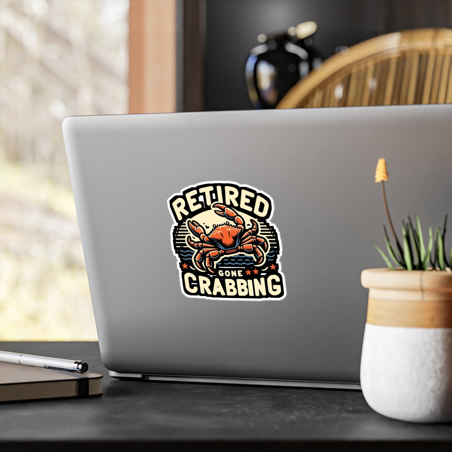Retired Gone Crabbing - Crab Sticker for Laptop Sticker. Water Bottle Sticker, Vinyl Crabbing Decal - Crab Gift