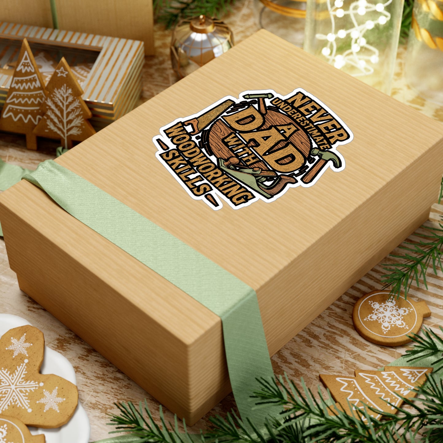 Never Underestimate a Dad with Woodworking Skills – Vinyl Sticker for Laptop or Water Bottle | Carpenter, Craftsman, Hammer Decal, Father’s Day Gift