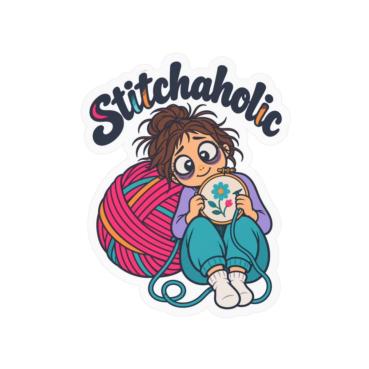 Embroidery Sticker "Stitchaholic" – Needlework-Inspired Decals for Stitching and Crafting Fans, Laptop and Water Bottle Decor