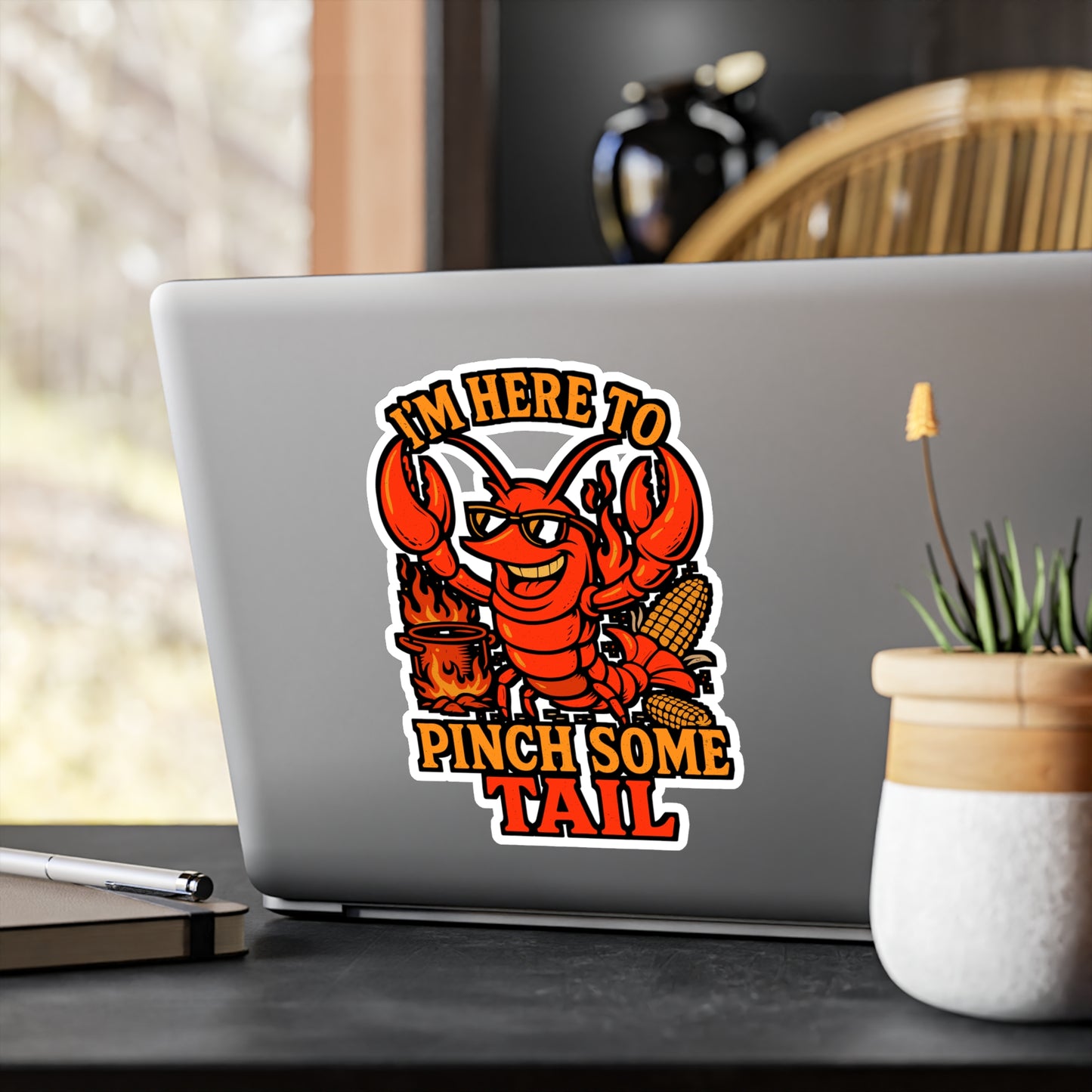 I'm Here To Pinch Some Tail – Crawfish Sticker for Laptop, Water Bottle or Cooler | Funny Cajun Seafood Boil Gift