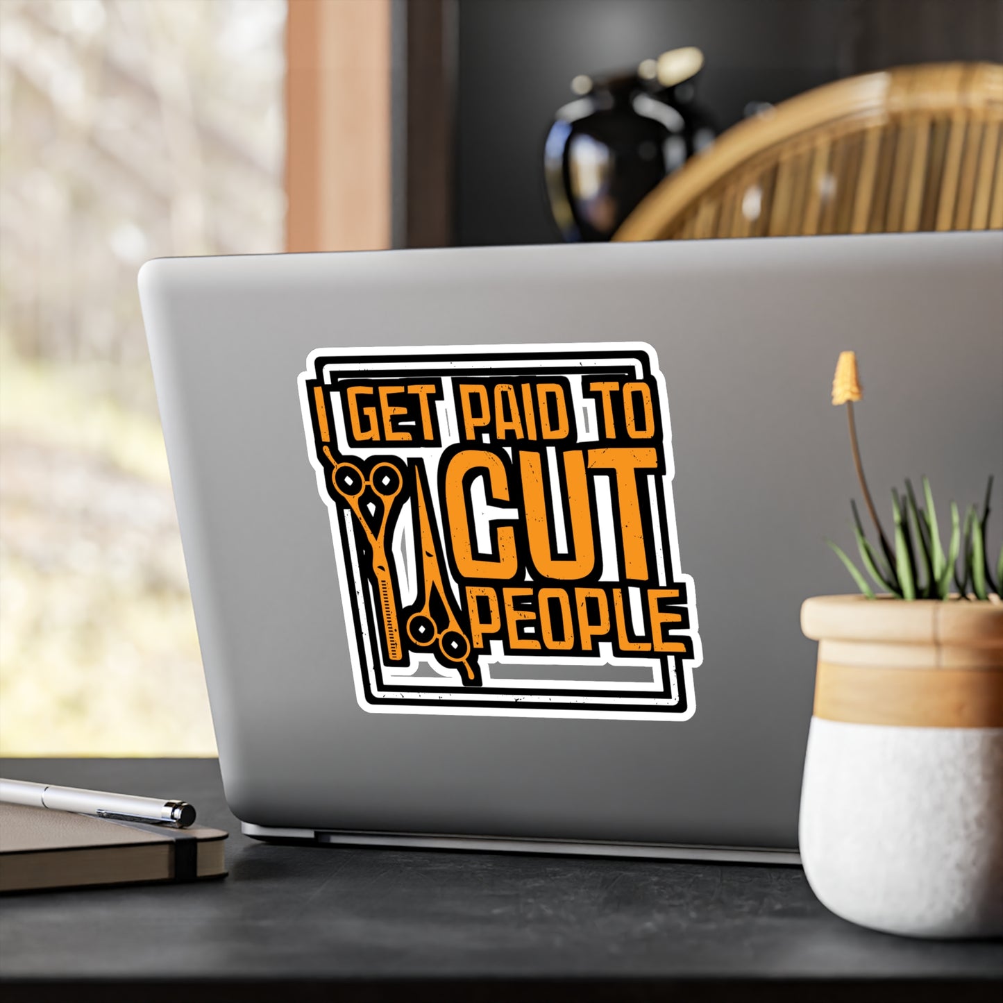 I Get Paid To Cut People - Hairdresser Sticker for Laptop Sticker. Water Bottle Sticker, Vinyl Brushing Decal - Hairdresser Gift