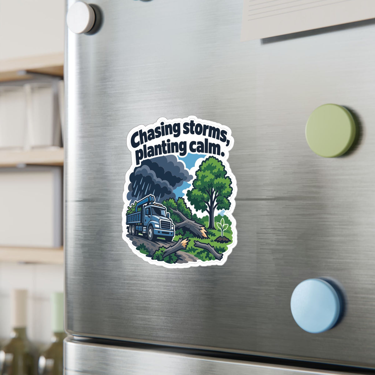 Tree Sticker - Chasing Storms, Planting Calm - Tree Worker and Branch Manager Decals for Laptop or Water Bottle