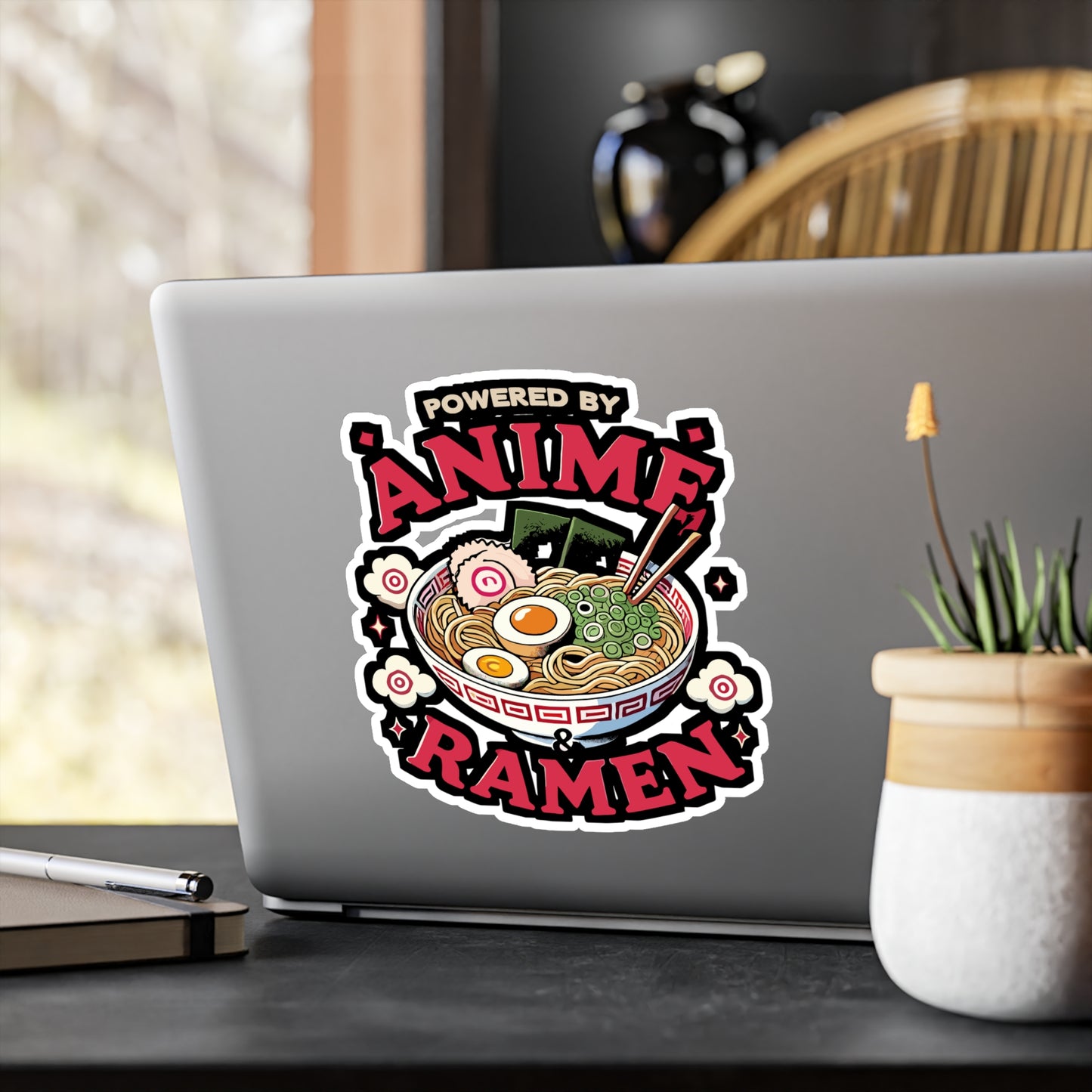 Powered by Anime & Ramen - Anime Sticker for Laptop Sticker. Water Bottle Sticker, Vinyl Ramen Decal - Anime Gift