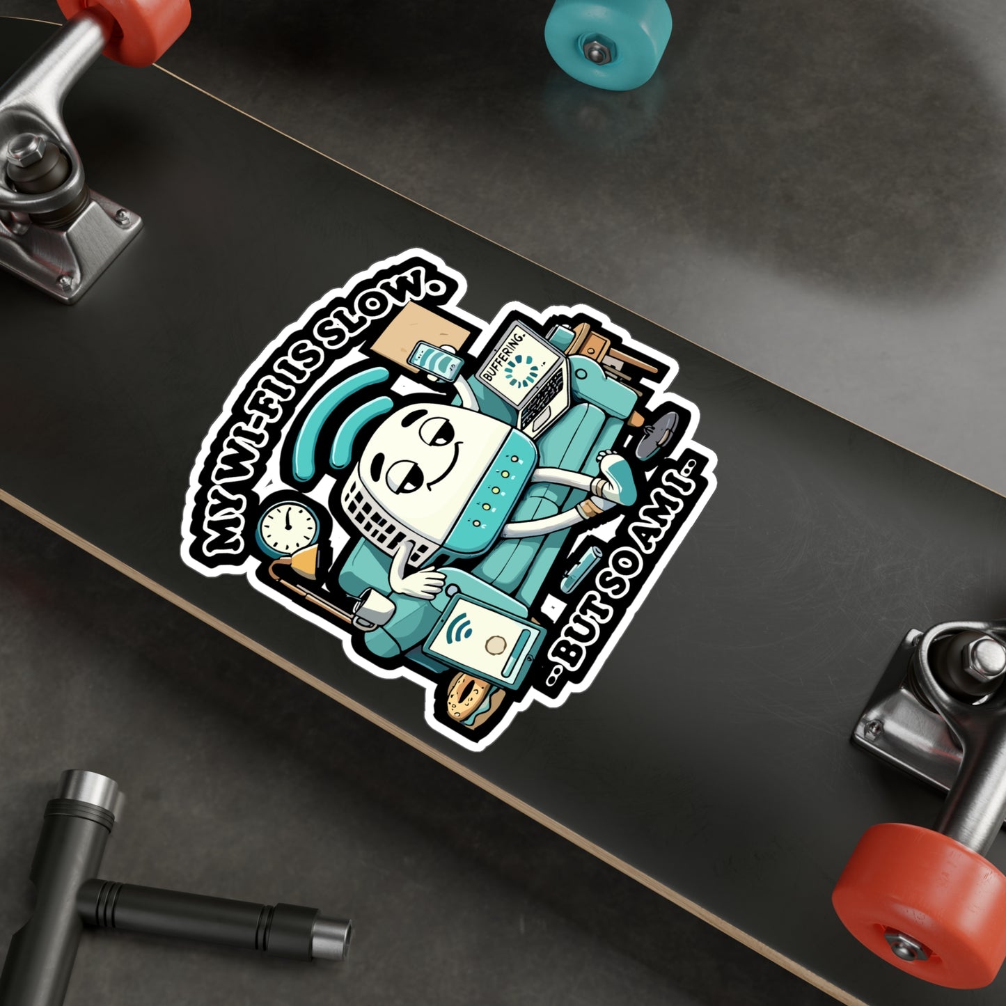 My Wi-Fi Is Slow But So Am I - Slow Wi-Fi joke Sticker for Laptop Sticker. Water Bottle Sticker, Vinyl Tech lover humor Decal - Slow Wi-Fi joke Gift