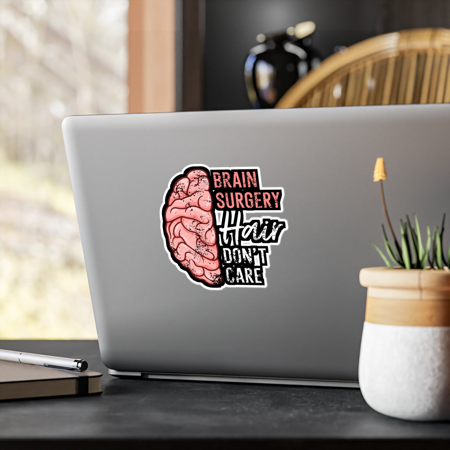 Brain Surgery Hair Don't Care - Brain-surgery Sticker for Laptop Sticker. Water Bottle Sticker, Vinyl Skull Decal - Brain-surgery Gift