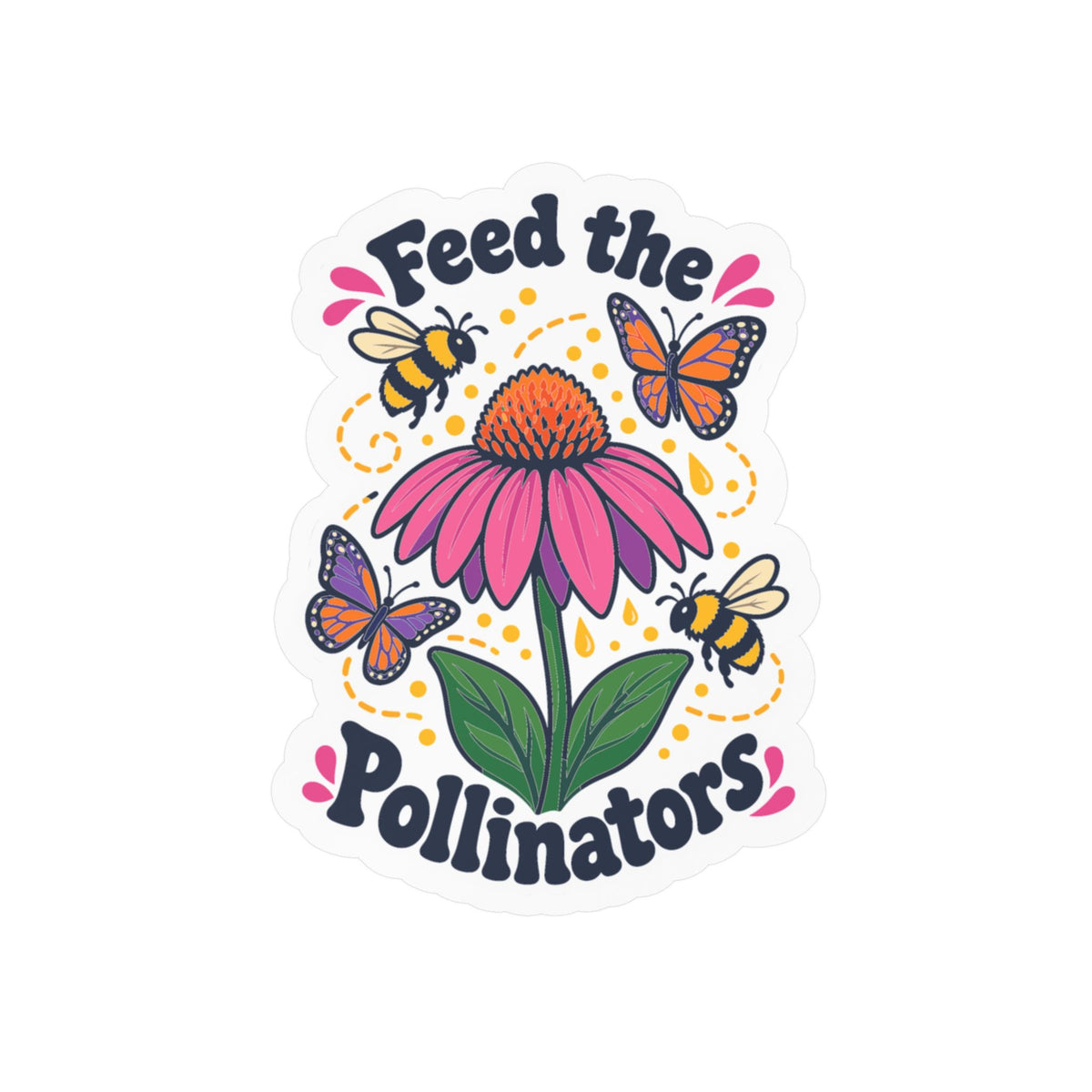Plants Sticker - Feed The Pollinators Dandelion Design, Nature-Inspired Decals for Laptop and Water Bottle, Friendship Gift