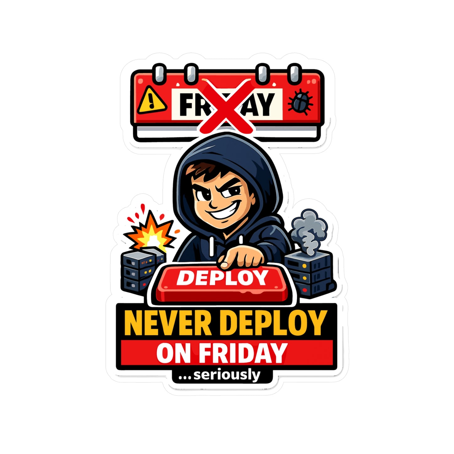 Coding Sticker Never deploy on Friday Programmer Design, Funny Source Code Semicolon Vinyl Sticker Decals for Laptop Water Bottle Waterproof