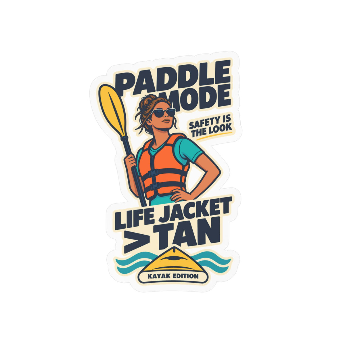 Kayak Sticker - Life Jacket Over Tan Design for Kayaking and Rowing Fans, Kayaker Decals for Laptop or Water Bottle