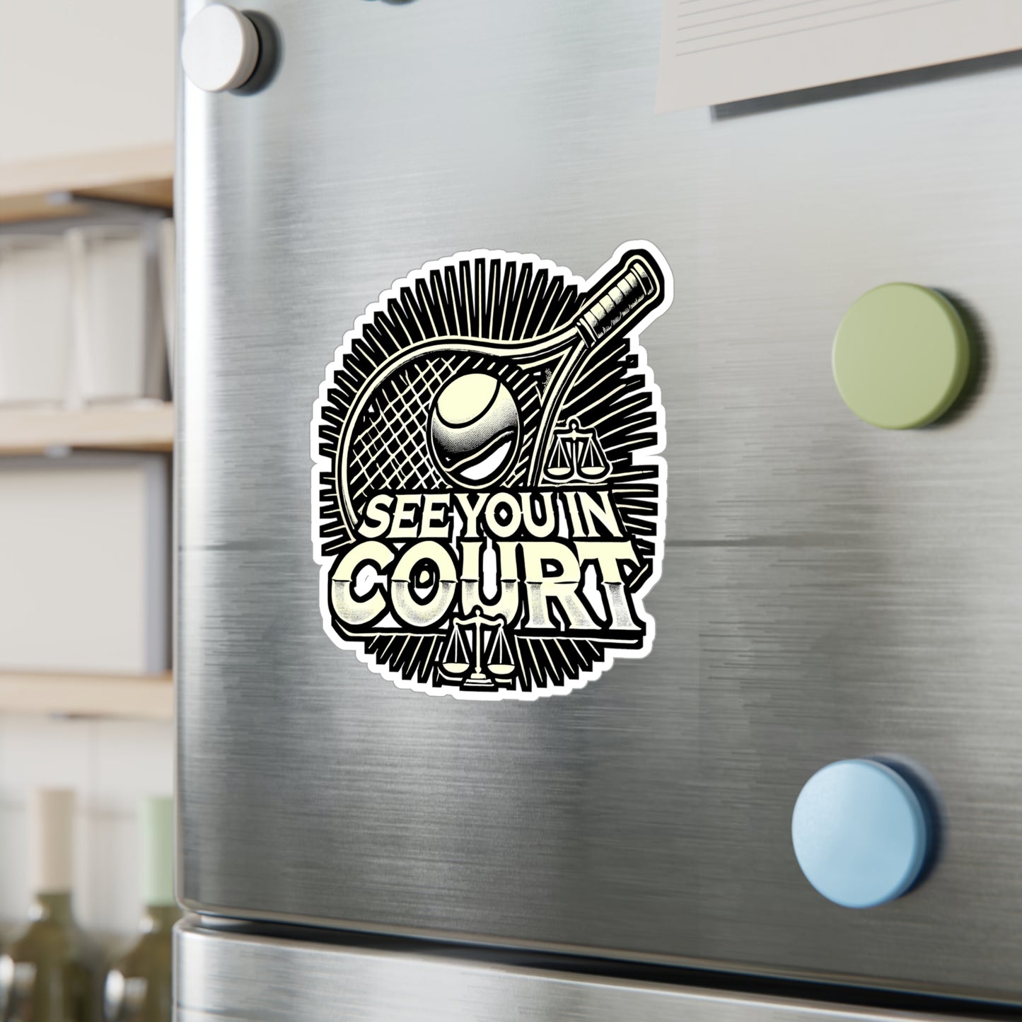 See You In Court – Tennis Vinyl Sticker for Car, Laptop, or Water Bottle | Lawyer Gift, Court Decal