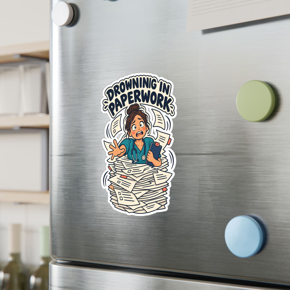 Nurse Sticker “Drowning in Paperwork” Nursing Student Vinyl Decals for Laptop, Water Bottle, Waterproof