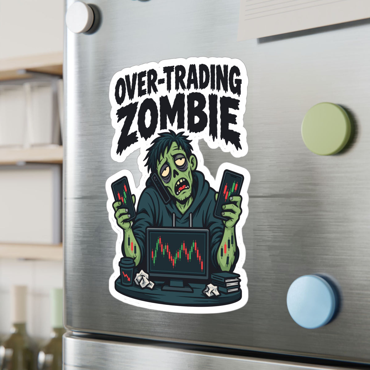 Day Trading Sticker - Over-Trading Zombie Design for Stock Market and Forex Traders, Laptop and Water Bottle Decals