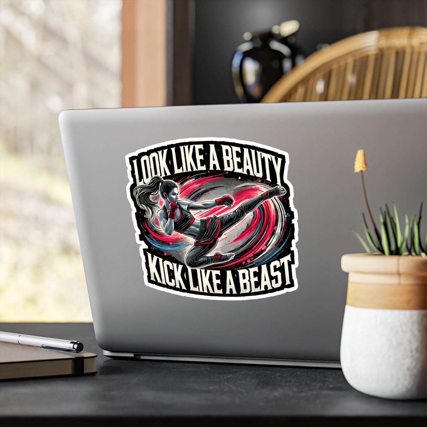 Look Like A Beauty Kick Like A Beast - Martial arts Sticker for Laptop Sticker. Water Bottle Sticker, Vinyl Strong women Decal - Martial arts Gift