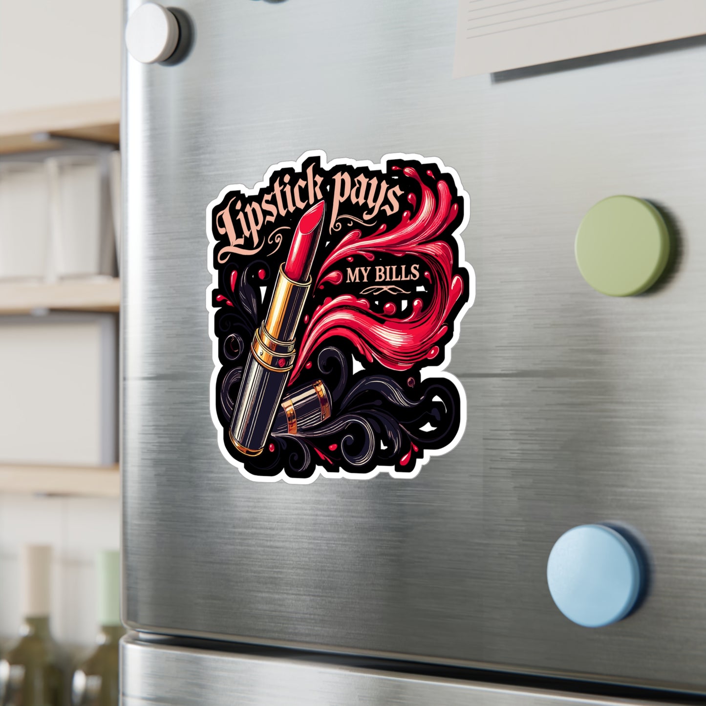 Lipstick Pays My Bills - Lipstick Sticker for Laptop Sticker. Water Bottle Sticker, Vinyl Beauty Decal - Lipstick Gift