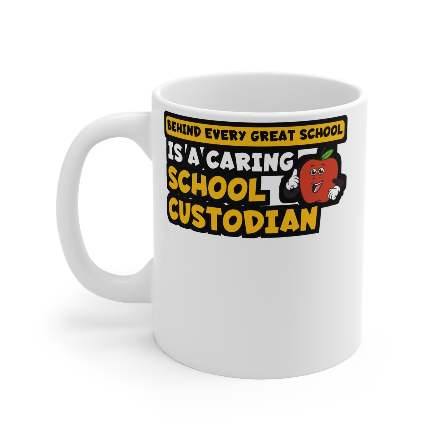 Behind Every Great School is a Caring School Custodian - School-counselor Mug for Coffee 11oz. School-counselor Cup, White ceramic, Counselor Mug - School-counselor Gift