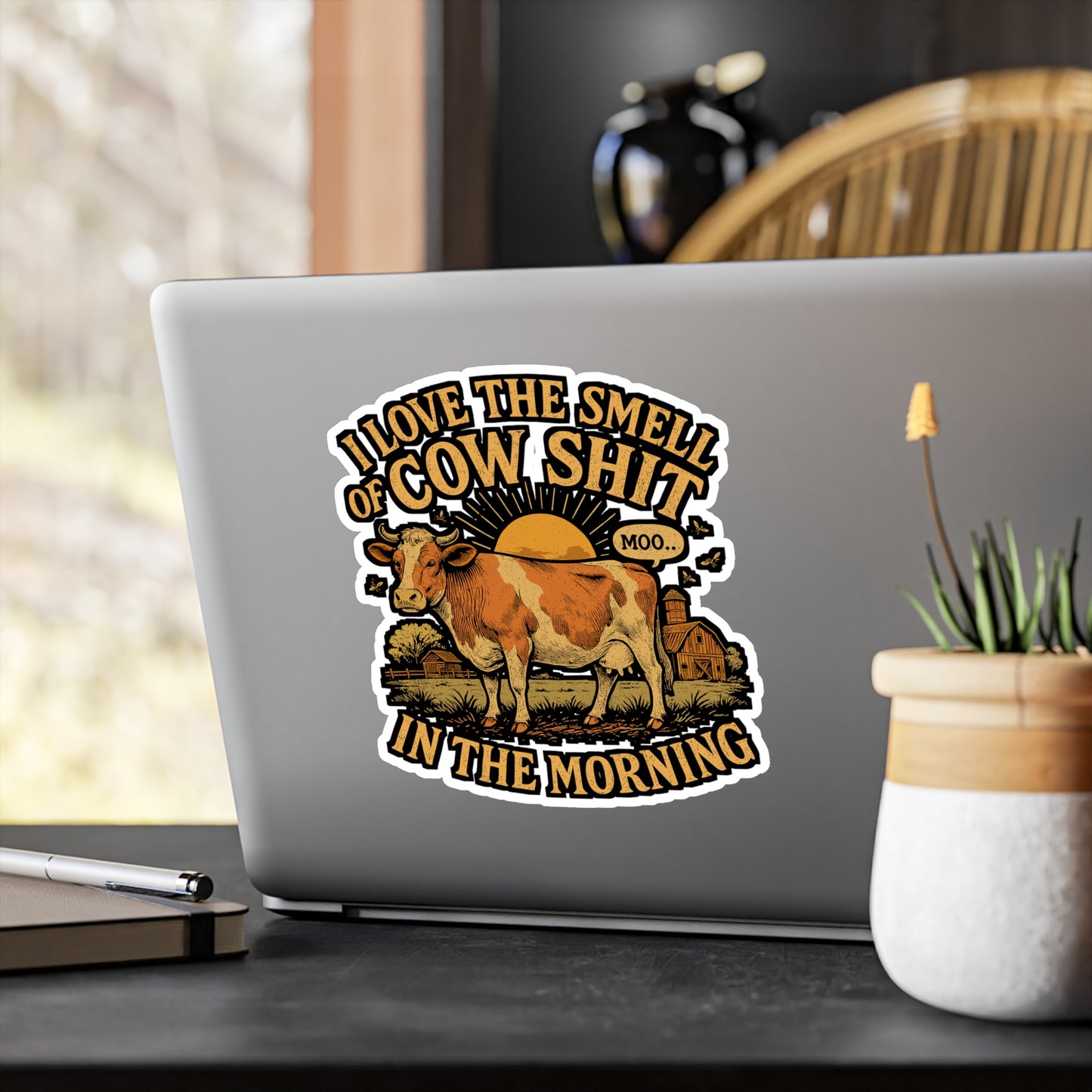 I Love The Smell of Cow Shit in the Morning – Funny Cow Sticker for Laptop or Water Bottle | Farm Life Vinyl Decal, Gag Gift for Farmers