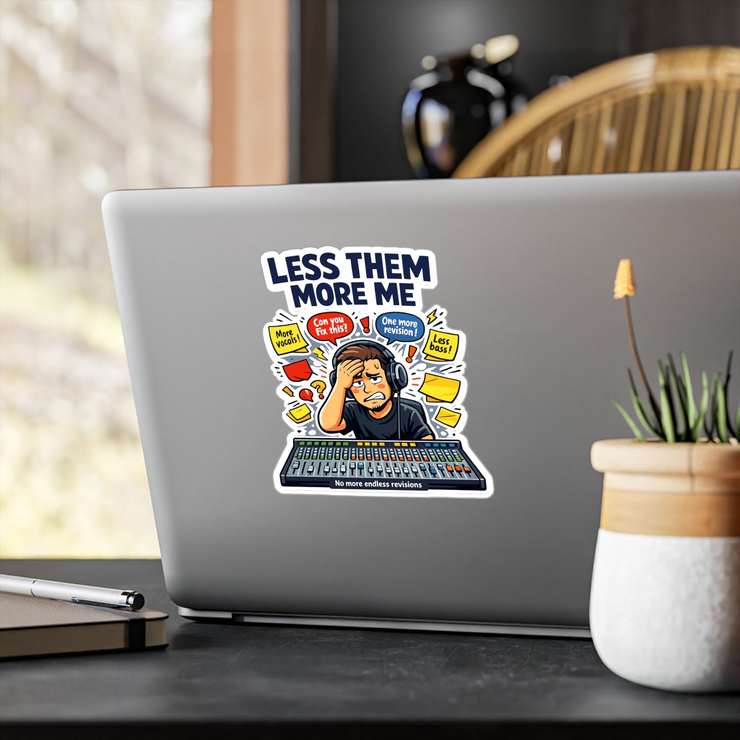 Audio Engineer Sticker Less Them, More Me Waterproof Vinyl Decals for Laptop, Water Bottle, Sound Engineer Audio Technician Monitor Design