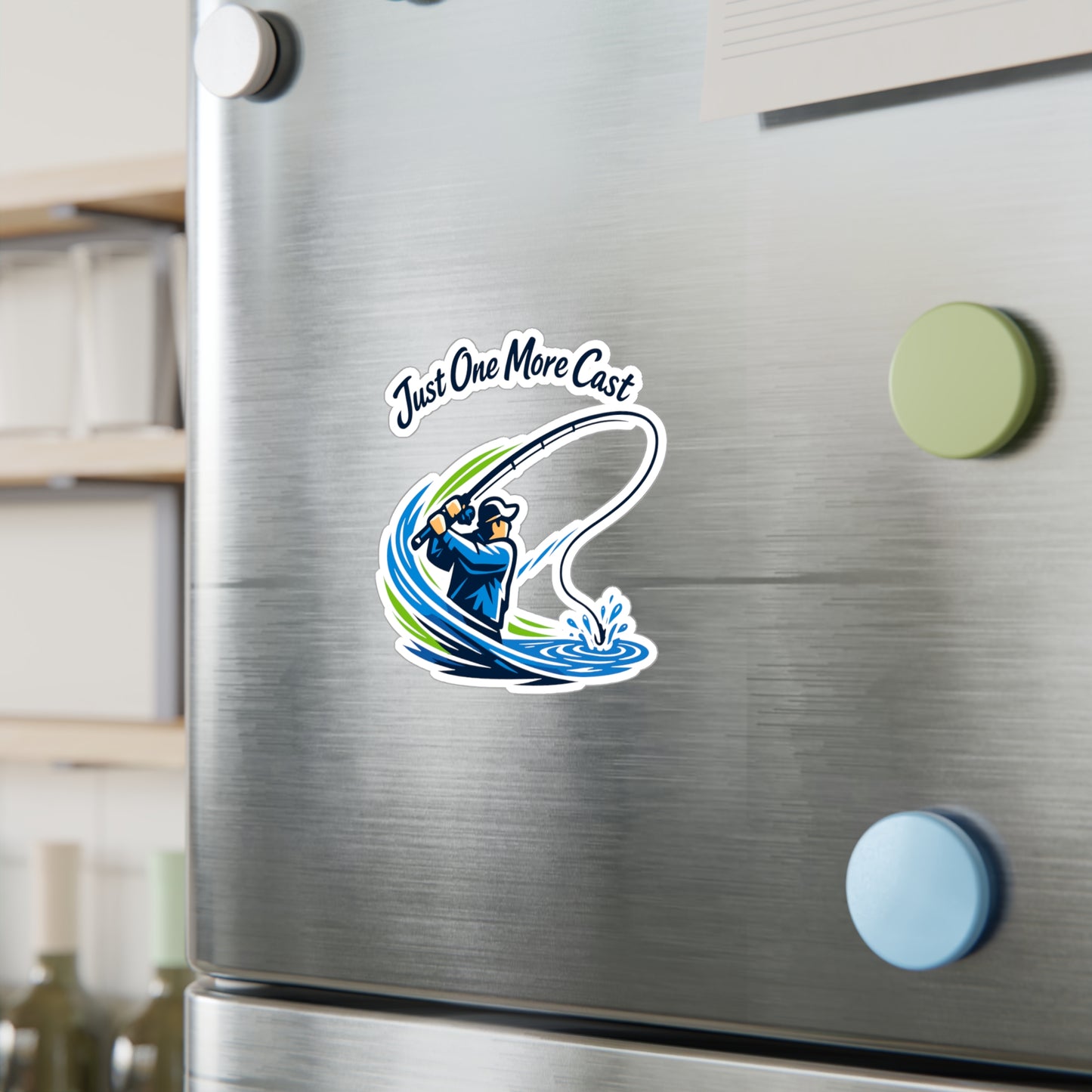 Fishing Sticker Just One More Cast – Waterproof Vinyl Decals for Laptop, Water Bottle, Angling Lake Boating Lovers