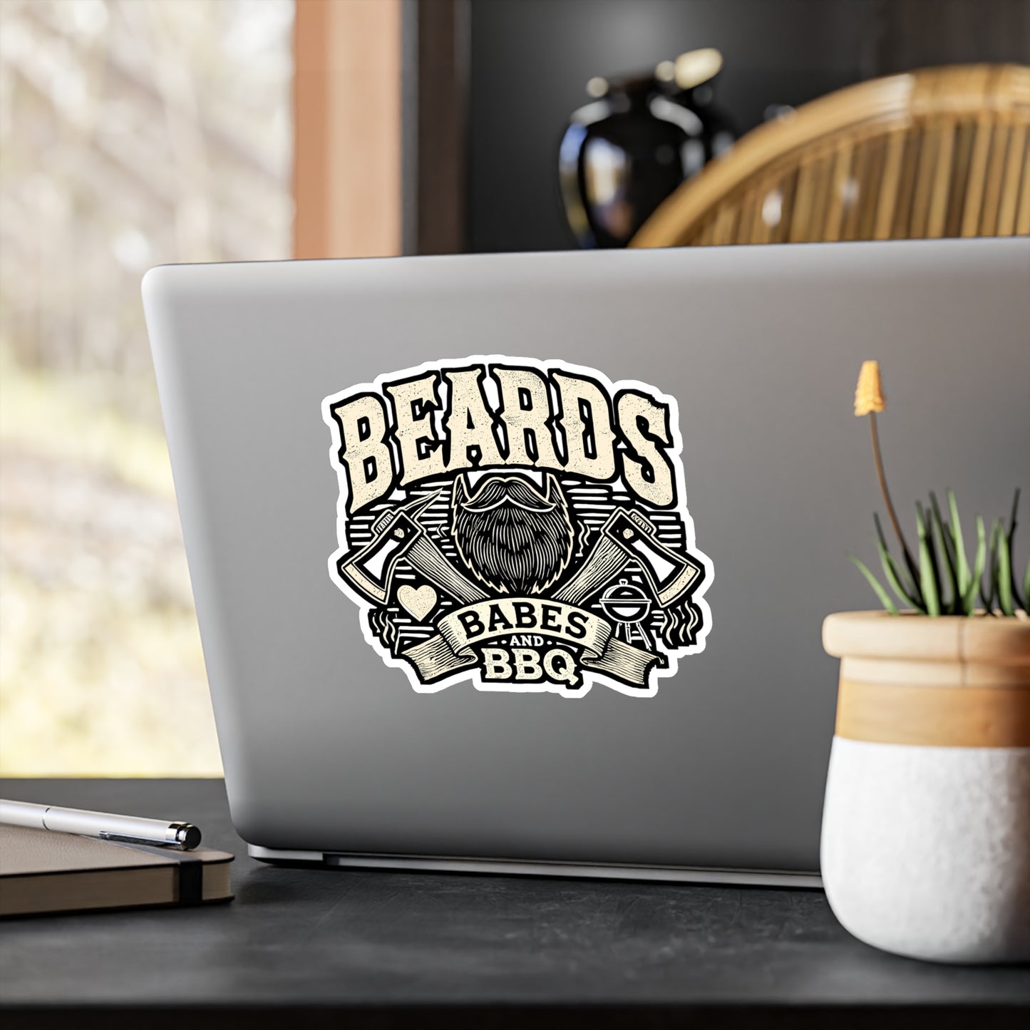 Beards, Babes & BBQ – Vinyl Decal for Car Window, Laptop & Water Bottle | BBQ Gift, Beard Lover Sticker, Beer Decal