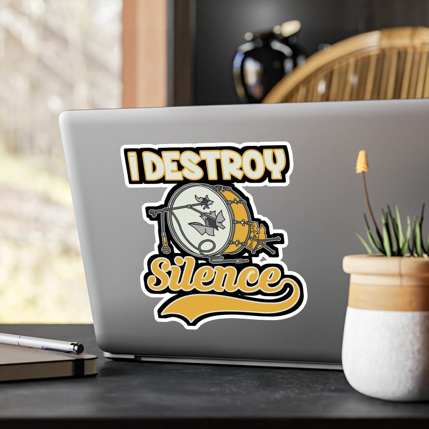 I Destroy Silence - Drums Sticker for Car Window Laptop Sticker. Water Bottle Sticker, Vinyl Drummer Decal, Drum kit Sticker - Drums Gift
