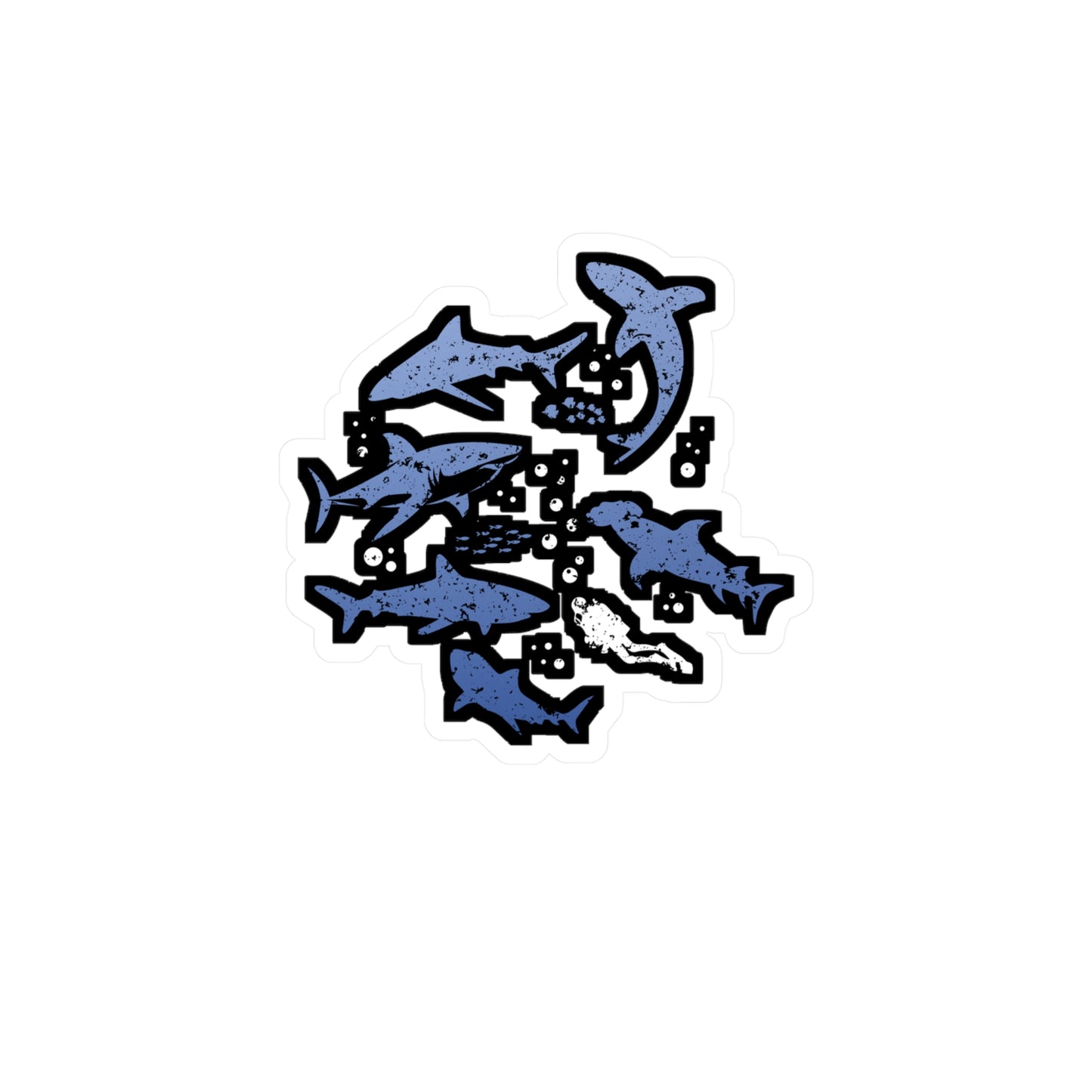 Scuba Diver with Sharks - Diver Sticker for Laptop Sticker. Water Bottle Sticker, Vinyl Scuba-diving Decal - Diver Gift