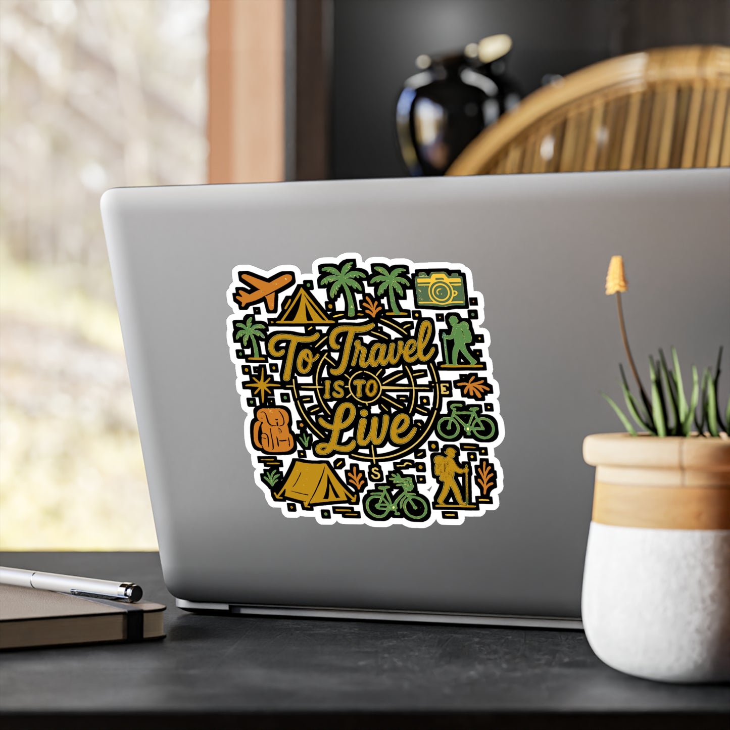 To Travel Is To Live - Travel Sticker for Laptop, Water Bottle, Suitcase - Gift for Adventure Lovers, Travelers