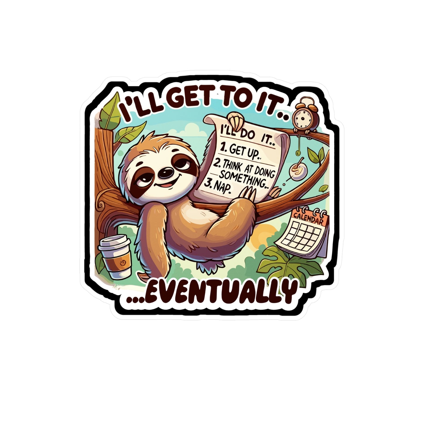 I'll Get to It... Eventually - Sloth Sticker for Laptop Sticker. Water Bottle Sticker, Vinyl Procrastination Decal - Sloth Gift