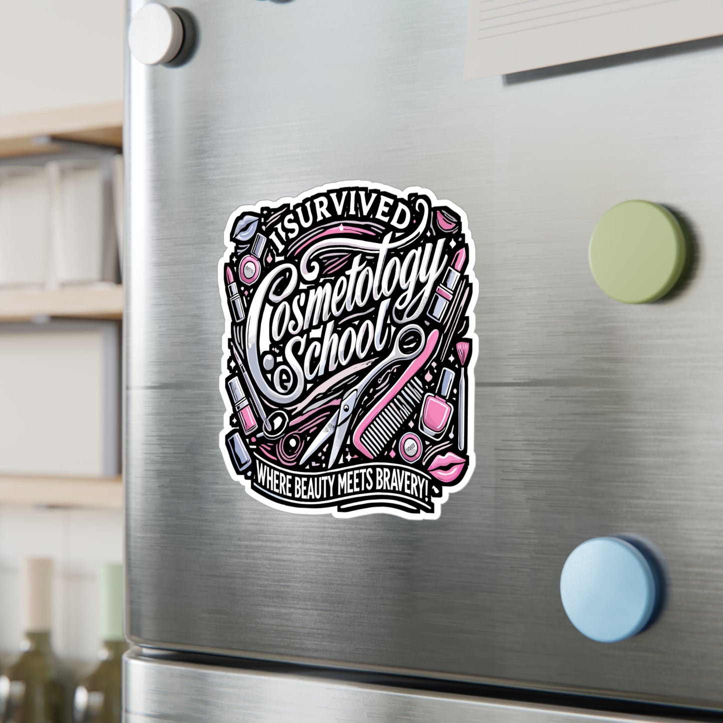 I Survived Cosmetology School - Esthetician Sticker for Laptop Sticker. Water Bottle Sticker, Vinyl Dermatologist Decal - Esthetician Gift